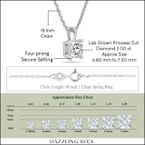 IGI Certified 2.00 Cttw Princess Lab Grown Diamond 4 Prong Solitaire Pendant with 18 inch Gold Chain, 10K White Gold