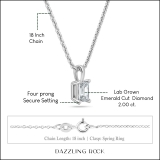 IGI Certified 2.00 Cttw Emerald Cut Solitaire Lab Grown Diamond 4 Prong Pendant with 18 inch Silver Chain, 925 Sterling Silver