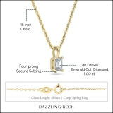 IGI Certified 1.00 Cttw Emerald Cut Solitaire Lab Grown Diamond 4 Prong Pendant with 18 inch Gold Chain, 14K Yellow Gold