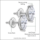 IGI Certified 1.00 Cttw Marquise Lab Grown Diamond V-Prong Solitaire Stud Earrings for Women in 10K White Gold in Screw Back