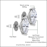 IGI Certified 2.50 Cttw Marquise Lab Grown Diamond V-Prong Solitaire Stud Earrings for Women in 10K White Gold in Push Back