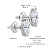 IGI Certified 3.00 Cttw Marquise Lab Grown Diamond V-Prong Solitaire Stud Earrings for Women in 10K White Gold in Screw Back