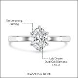 10K White Gold 6 Prong Solitaire Ring, IGI Certified 1.50 ctw Oval Lab Grown Diamond