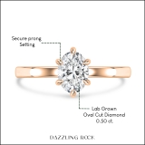14K Rose Gold 6 Prong Solitaire Ring, 0.50 ctw Oval Lab Grown Diamond