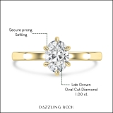 14K Yellow Gold 6 Prong Solitaire Ring, IGI Certified 1.00 ctw Oval Lab Grown Diamond