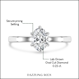 925 Sterling Silver 6 Prong Solitaire Ring, 0.25 ctw Oval Lab Grown Diamond