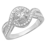 DGLA CERTIFIED Round Lab Grown White Diamond Swirl Split Shank Halo Engagement Ring for Women (1.54 ctw, Color H-I, Clarity SI2) in 925 Sterling Silver