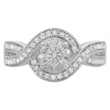 IGI CERTIFIED Round Lab Grown White Diamond Swirl Split Shank Halo Engagement Ring for Women (1.54 ctw, Color H-I, Clarity SI2) in 925 Sterling Silver