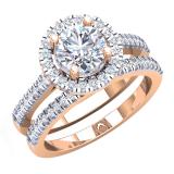 IGI Certified 1.73 ctw Round Lab Grown White Diamond Halo Wedding Ring for Women (7mm Center Diamond, Color H-I, Clarity SI2) in 18K Rose Gold