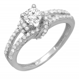 DGLA CERTIFIED 6.5mm Center Round Lab Grown White Diamond Solitaire Knot Style Split Shank Engagement Ring for Her (1.55 ctw, Color H-I, Clarity SI2) in 14K White Gold