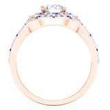 IGI CERTIFIED 6mm Round Lab Grown White Diamond & Created Blue Sapphire Double Halo Split Shank with Matching Band for Her in 18K Rose Gold