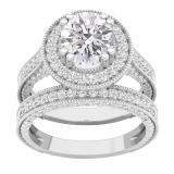 IGI CERTIFIED 7.5mm Round Centre & 1.00 Carat (ctw) Side Lab Grown White Diamond Halo Ring Set for Her in 18K White Gold