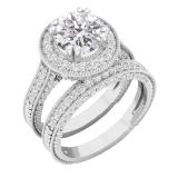 IGI CERTIFIED 7.5mm Round Centre & 1.00 Carat (ctw) Side Lab Grown White Diamond Halo Ring Set for Her in 18K White Gold