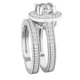 IGI CERTIFIED 7.5mm Round Centre & 1.00 Carat (ctw) Side Lab Grown White Diamond Halo Ring Set for Her in 18K White Gold