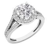 IGI Certified 1.29 ctw Lab Grown White Diamond Split-Shank Halo Wedding Ring for Women (6mm Center Diamond, Color H-I, Clarity SI2) in 10K White Gold