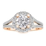 IGI Certified 1.29 ctw Lab Grown White Diamond Split-Shank Halo Wedding Ring for Women (6mm Center Diamond, Color H-I, Clarity SI2) in 18K Rose Gold