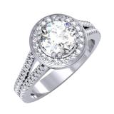 IGI CERTIFIED Round Lab Grown White Diamond Halo Style Split Shank Wedding Ring for Women (1.43 ctw, Color H-I, Clarity SI2) in 925 Sterling Silver