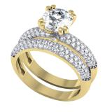 IGI CERTIFIED 7.5mm Round Centre & 0.84 Carat (ctw) Side Lab Grown White Diamond Matching Ring Set for Her in 18K Yellow Gold