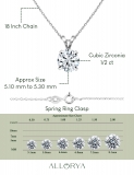0.50 Ctw Round Solitaire Cubic Zirconia 4 Prong Pendant with 18 inch Silver Chain, 925 Sterling Silver