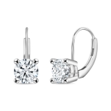 2.00 Ctw Round Cubic Zirconia Solitaire Lever Back Drop Earrings, 925 Sterling Silver 