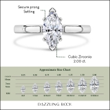 2.00 Cttw Marquise Cubic Zirconia V-Prong Solitaire Engagement Ring, 925 Sterling Silver