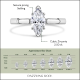 2.50 Cttw Marquise Cubic Zirconia V-Prong Solitaire Engagement Ring, 925 Sterling Silver