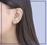 Round Cubic Zirconia Classic Circular Framed Stud Earrings for Women (1.56 ctw, Color White, Clarity Clean) in 925 Sterling Silver in Push Back