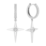 Round Cubic Zirconia Beaded Illusion Set Four Pointed North Star Cross Hoop Earrings (0.54 ctw, Color White, Clarity Clean) in 925 Sterling Silver