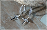 Round Cubic Zirconia Beaded Illusion Set Four Pointed North Star Cross Hoop Earrings (0.54 ctw, Color White, Clarity Clean) in 925 Sterling Silver