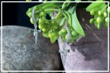 Round Cubic Zirconia Cross Dagger Unisex Hoop Earrings (0.48 ctw, Color White, Clarity Clean) in 925 Sterling Silver