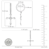 2.5mm Each Centre Round Cubic Zirconia Beaded Edge Dangle Cross Unisex Hinged Post Hoop Earrings (0.64 ctw, Color White, Clarity Clean) in 925 Sterling Silver