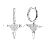 Round Cubic Zirconia Angel Heart Dangle Drop Hinged Hoop Earrings for Women (0.97 ctw, Color White, Clarity Clean) in 925 Sterling Silver