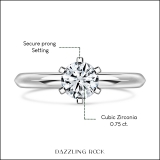 0.75 Ctw Round Cubic Zirconia Solitaire Engagement Ring for Women in 925 Sterling Silver