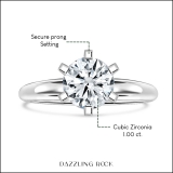 1 Ctw Round Cubic Zirconia Solitaire Engagement Ring for Women in 925 Sterling Silver