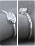 0.50 Cttw Pear Cubic Zirconia Solitaire Sideways Bezel Set Ring,925 Sterling Silver