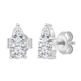 Cushion (0.35 Ct) & Pear (0.15 Ct) Cubic Zirconia 2 Stone Stud Earrings for Her in 925 Sterling Silver in Push Back