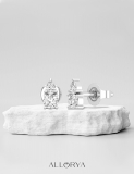 Cushion (0.35 Ct) & Pear (0.15 Ct) Cubic Zirconia 2 Stone Stud Earrings for Her in 925 Sterling Silver in Push Back