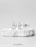 Cushion (0.35 Ct) & Pear (0.15 Ct) Cubic Zirconia 2 Stone Stud Earrings for Her in 925 Sterling Silver in Screw Back