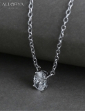 0.50 Cttw Oval Cubic Zirconia Solitaire Pendant Necklace with 18 inch Silver Chain in 925 Sterling Silver