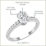 Solitaire Engagement Ring for Women with 1.11 ctw, Oval (0.80 ct Center) & Round (0.31 ct) Cubic Zirconia in 925 Sterling Silver