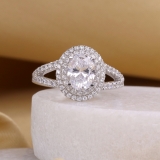 1.25 Carat Oval and 0.63 Carat Round Cubic Zirconia Composite Halo Filigree Wedding Ring for Women in 925 Sterling Silver