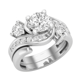 IGI Certified Swirl 3 Stone Wedding Ring Set for Her with 1.79 ctw, Round (1 ct Center & 0.79 ct Side) Cubic Zirconia in 925 Sterling Silver