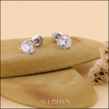 1.00 Cttw Round Cubic Zirconia Solitaire Stud Earrings for Women in 925 Sterling Silver in Push Back