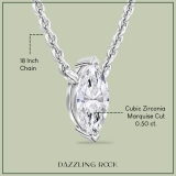 0.50 Ctw Marquise Cubic Zirconia Classic Solitaire Pendant with 18 inch Silver Chain, 925 Sterling Silver