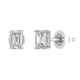 0.25 Ctw Emerald Cut Cubic Zironia Solitaire 4 Prong Stud Earrings, 925 Sterling Silver in Push Back