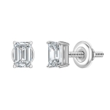 0.25 Ctw Emerald Cut Cubic Zironia Solitaire 4 Prong Stud Earrings, 925 Sterling Silver in Screw Back