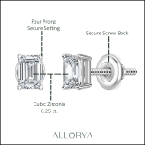 0.25 Ctw Emerald Cut Cubic Zironia Solitaire 4 Prong Stud Earrings, 925 Sterling Silver in Screw Back