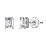 0.50 Ctw Emerald Cut Cubic Zironia Solitaire 4 Prong Stud Earrings, 925 Sterling Silver in Screw Back