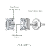 0.50 Ctw Emerald Cut Cubic Zironia Solitaire 4 Prong Stud Earrings, 925 Sterling Silver in Screw Back
