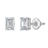0.75 Ctw Emerald Cut Cubic Zironia Solitaire 4 Prong Stud Earrings, 925 Sterling Silver in Screw Back